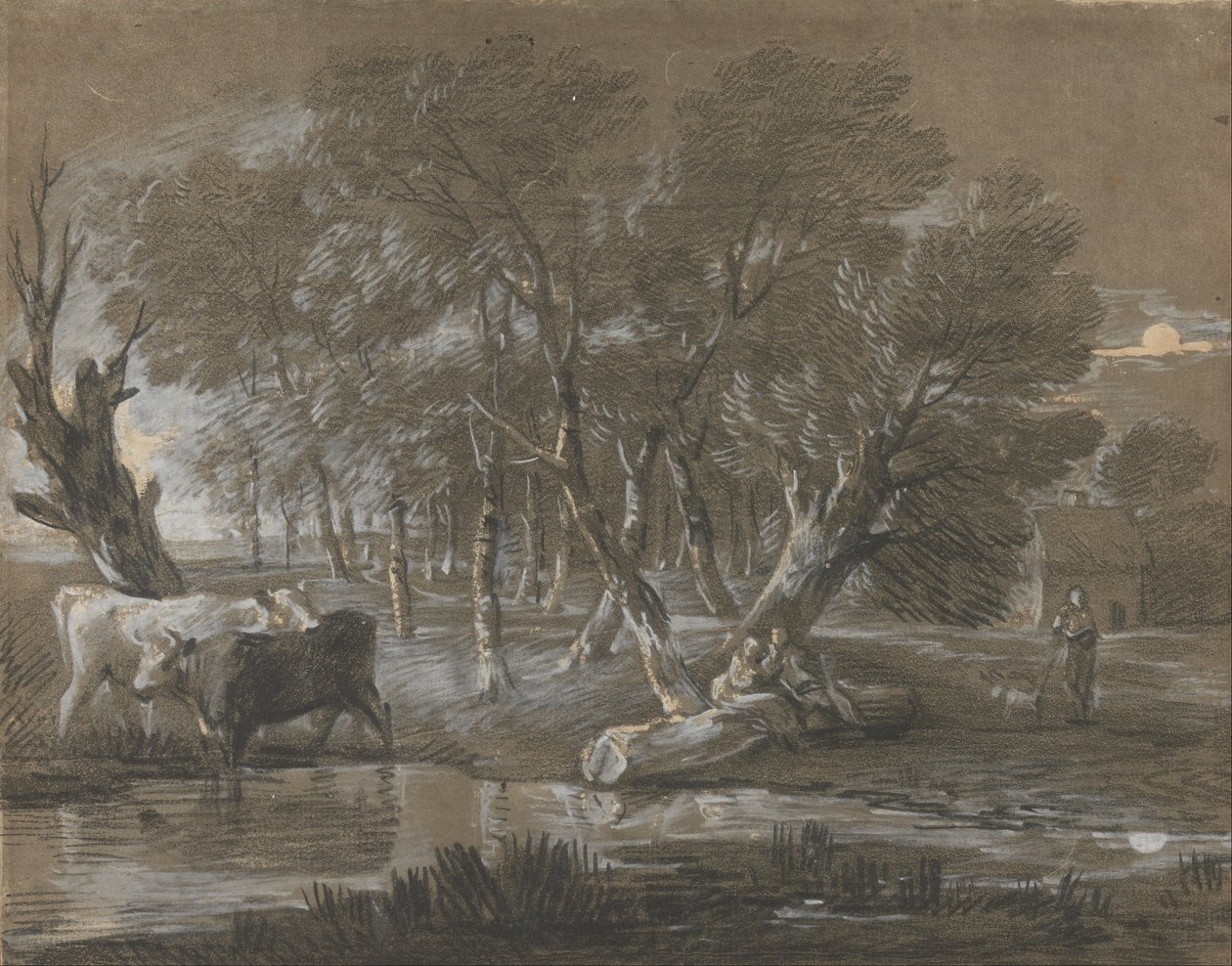 Et månelyst landskab med kvæg ved en pool af Thomas Gainsborough