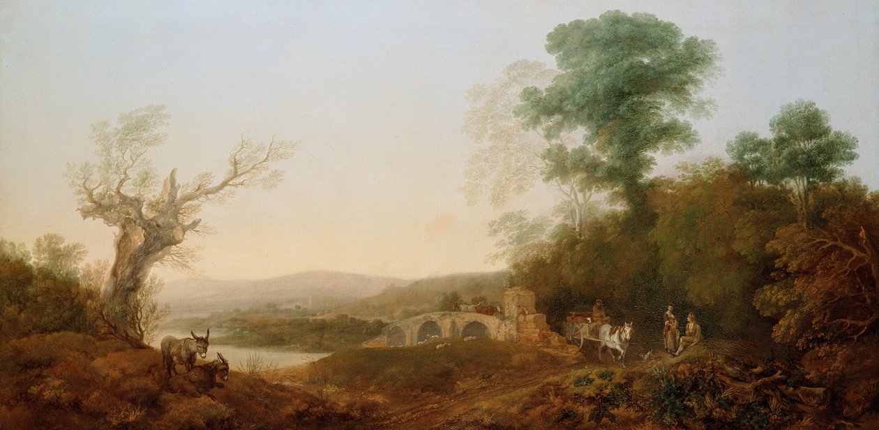 Et flodlandskab med rejsende, der hviler på kanten af en skov af Thomas Gainsborough