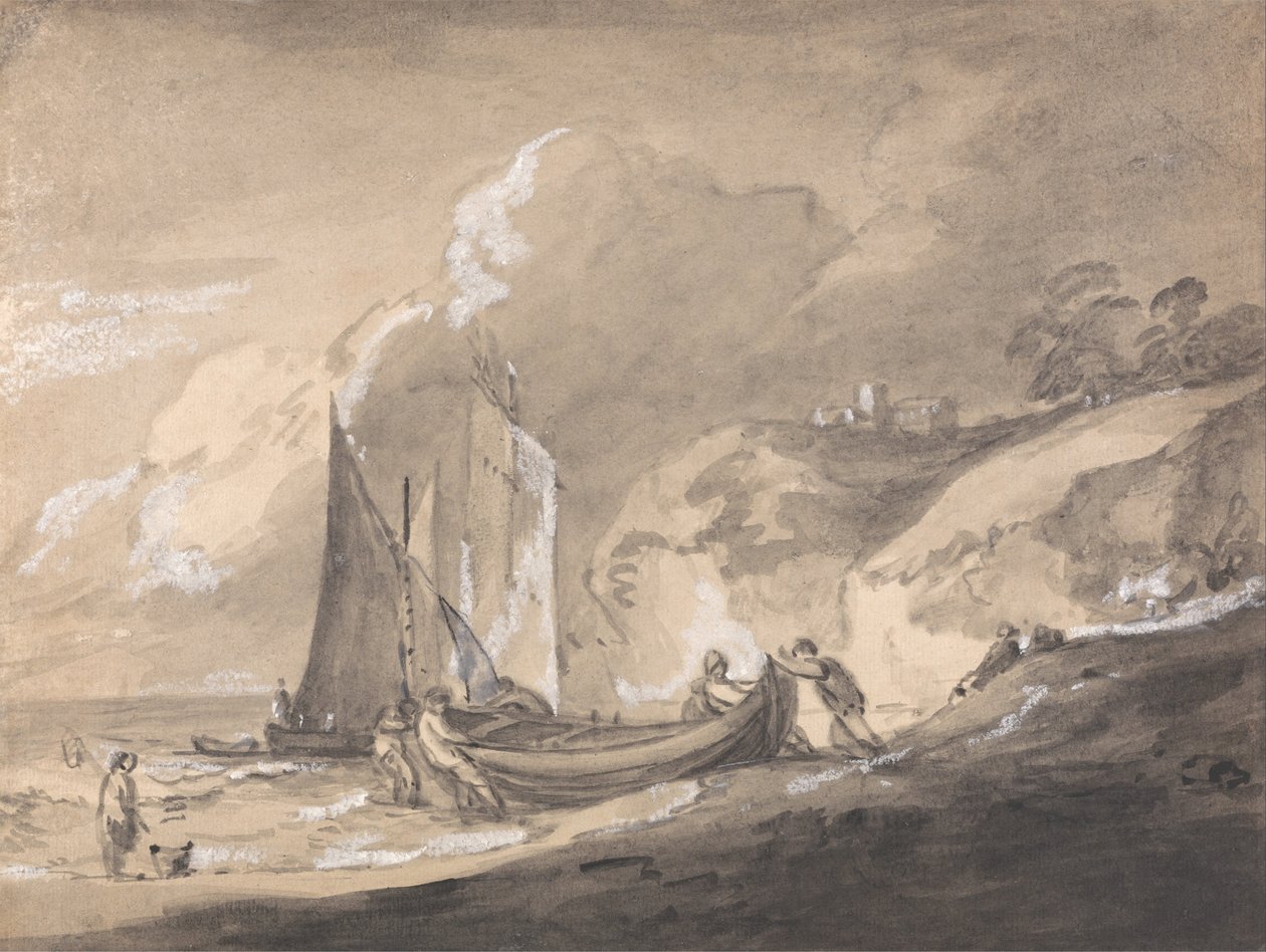Kystscene med figurer og både af Thomas Gainsborough