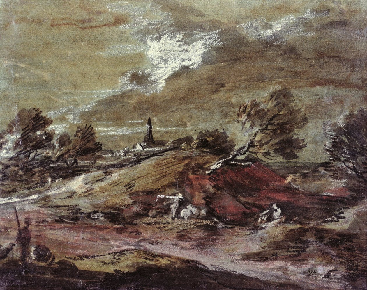 Landskab: Stormeffekt, 1700-tallet (akvarel) af Thomas Gainsborough