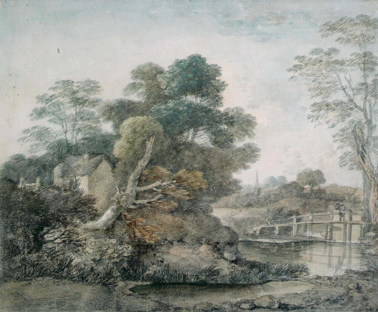 Landskab med hytte og vandløb af Thomas Gainsborough