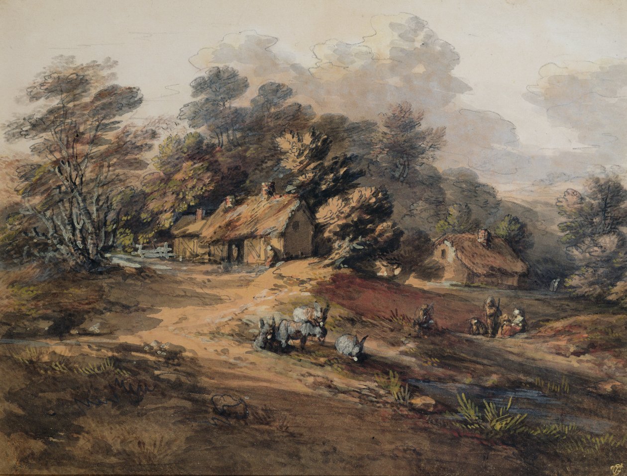 Bønder og æsler nær hytter ved kanten af en skov af Thomas Gainsborough