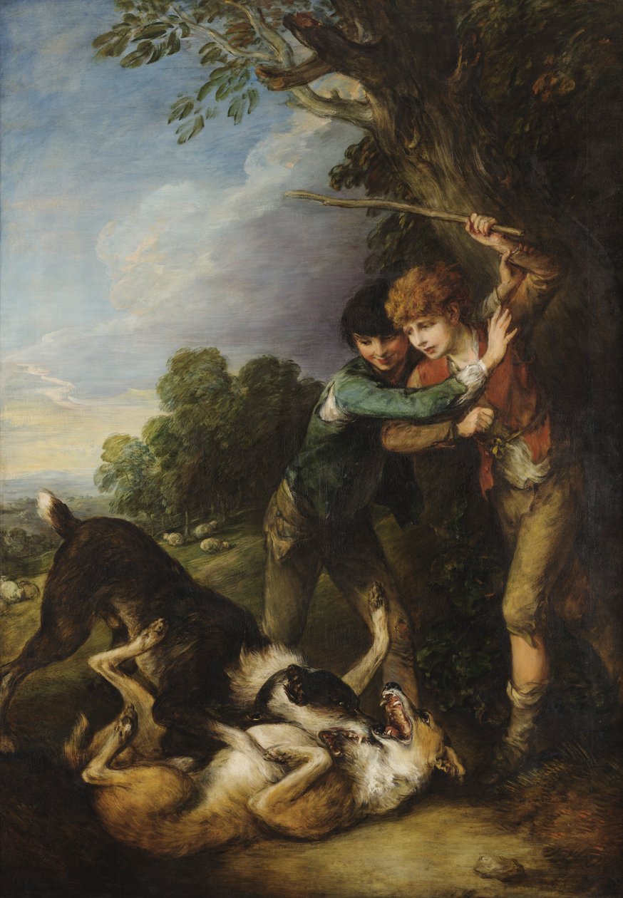To hyrde drenge med hunde kæmper af Thomas Gainsborough