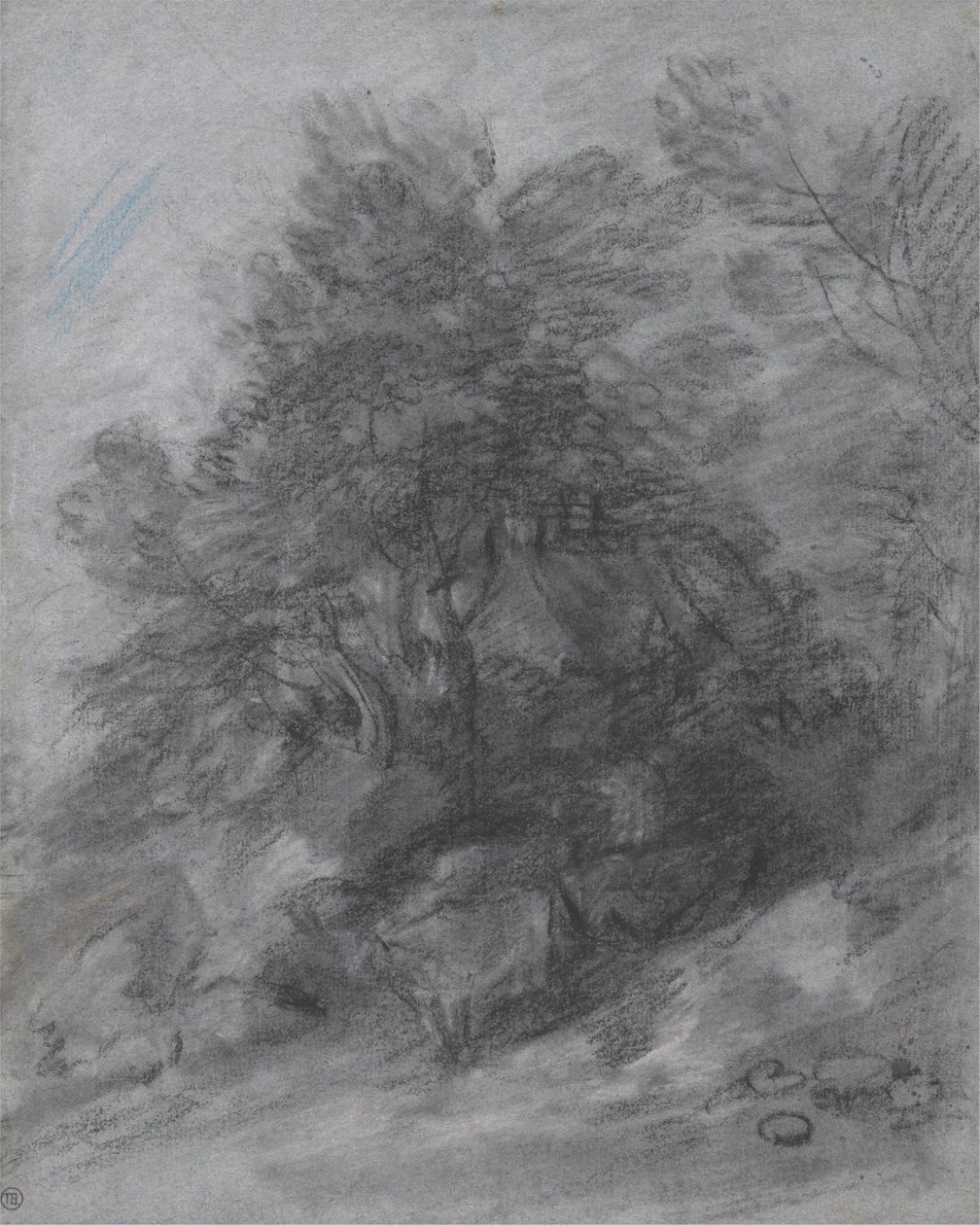 Skovklædt landskab med hyrde, køer og sommerhus af Thomas Gainsborough