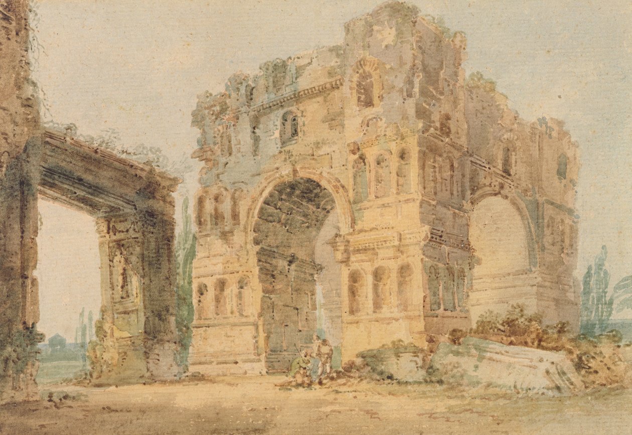 Janusbuen, ca. 1798-99 (wc over blyant på tekstureret papir) af Thomas Girtin