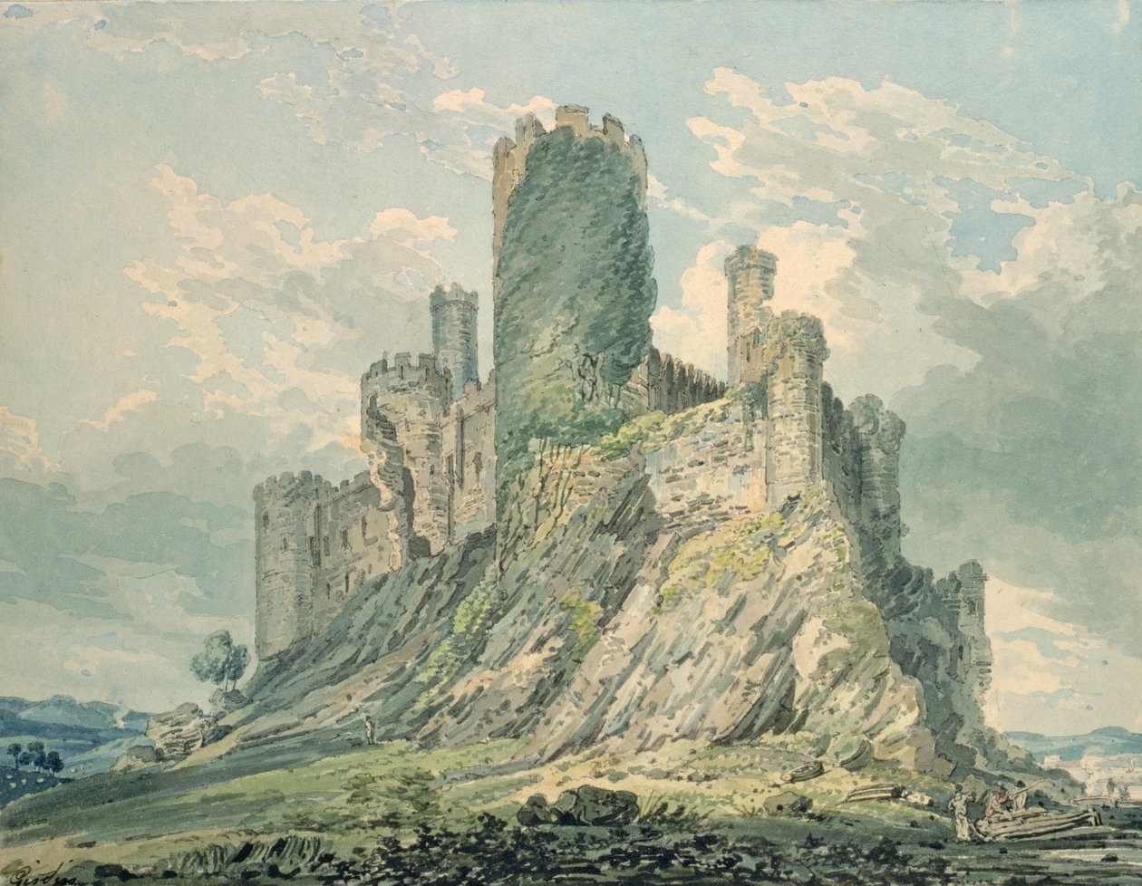 Conway Castle, 1700-tallet (wc og blyant på papir) af Thomas Girtin
