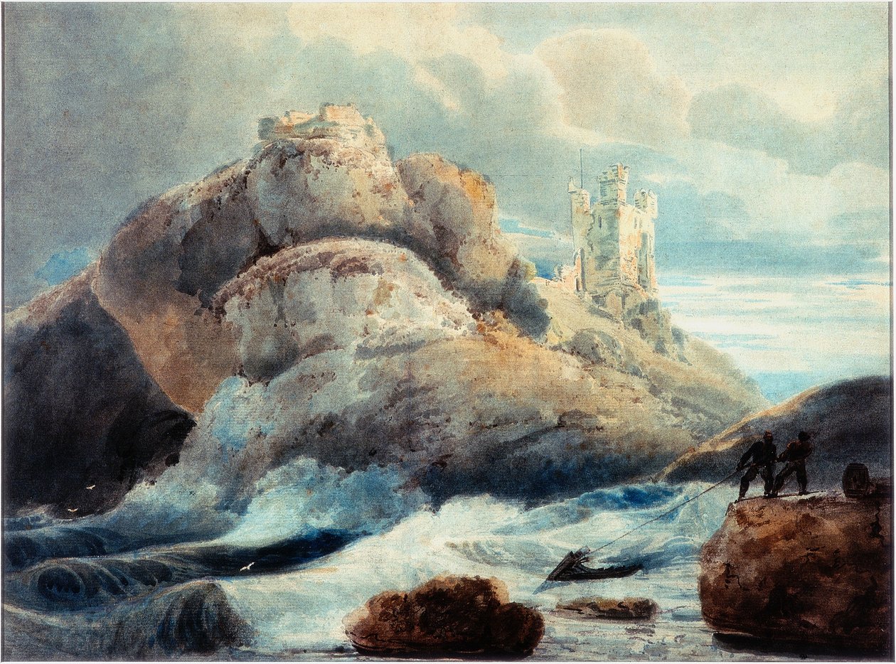 Dunstanburgh Castle - The Lilburn Tower (blyant og akvarel på papir) af Thomas Girtin