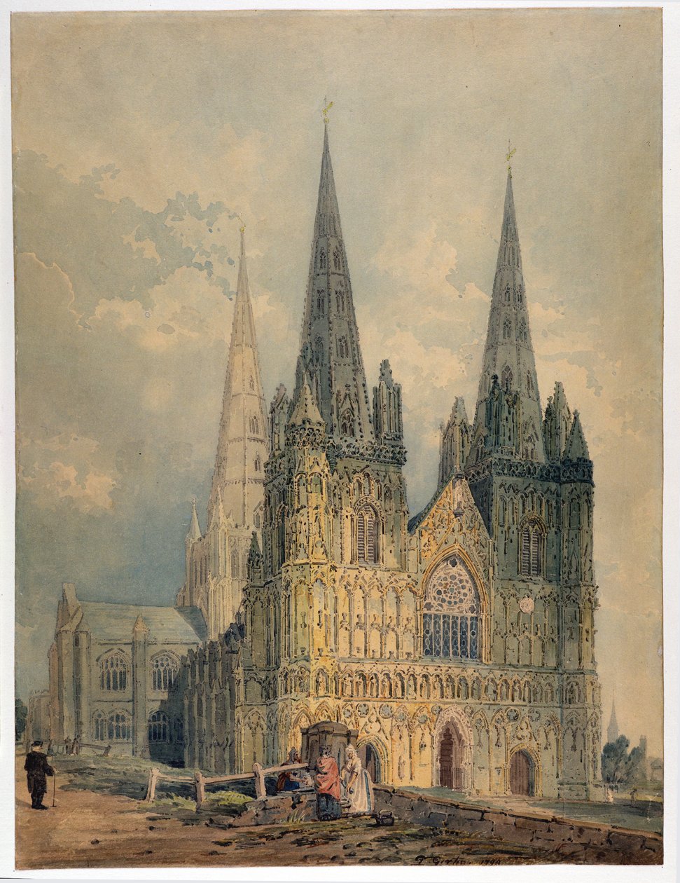Lichfield Cathedral, Staffordshire, 1794 (wc over grafit på vævet papir) af Thomas Girtin
