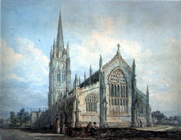 Louth Church, Lincs (akvarel på papir) af Thomas Girtin