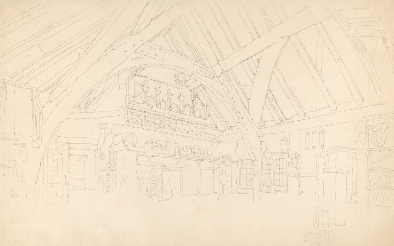 Stokesay Castle- Interiør i en spærret hal af Thomas Girtin