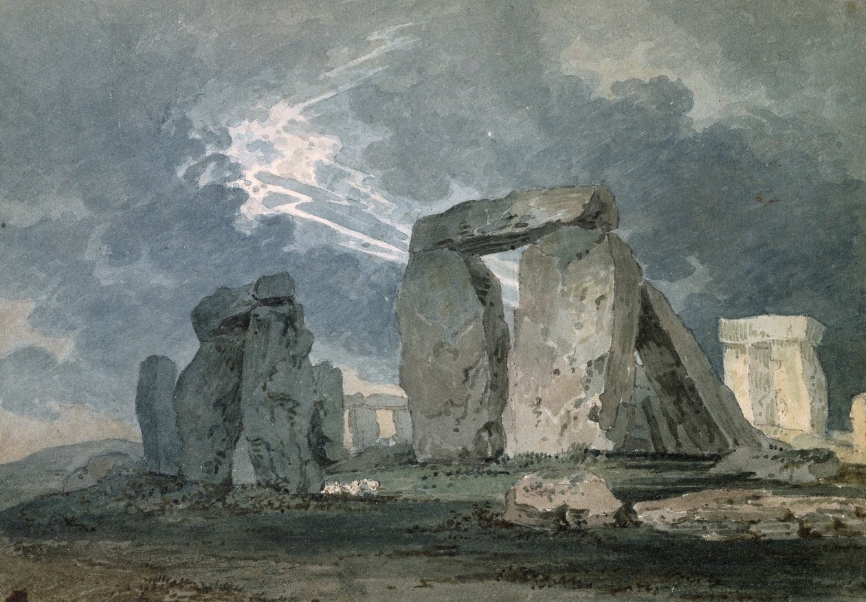Stonehenge under et tordenvejr, ca. 1794 (akvarel over tegninger i grafit, rørt med rørpen) af Thomas Girtin