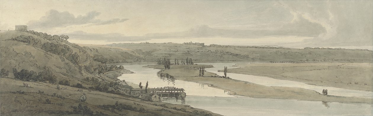 Vandværkerne i Marli og St. Germain-en-Laye set i det fjerne, 1802 (håndkoloreret radering) af Thomas Girtin