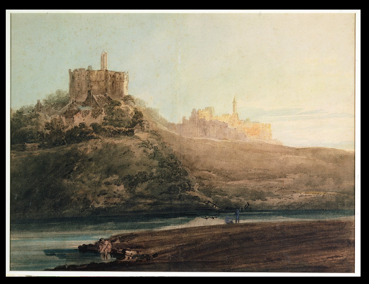 Warkworth Castle, Northumberland, ca. 1798 (wc, gouache og blyant på papir lagt på kort) af Thomas Girtin