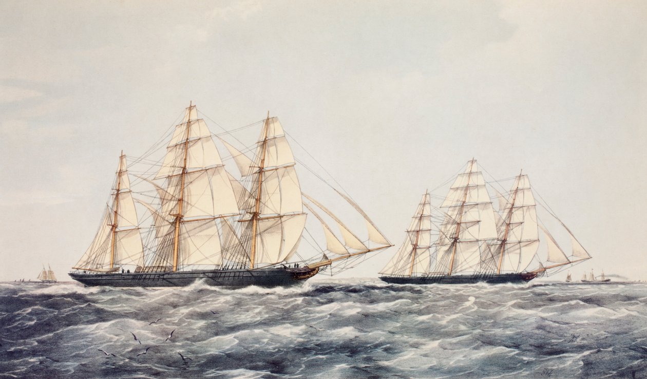 Teklipperne Taeping (til venstre) og Ariel (til højre) i The Great Tea Race i 1866, fra Kina til London af Thomas Goldsworth Dutton