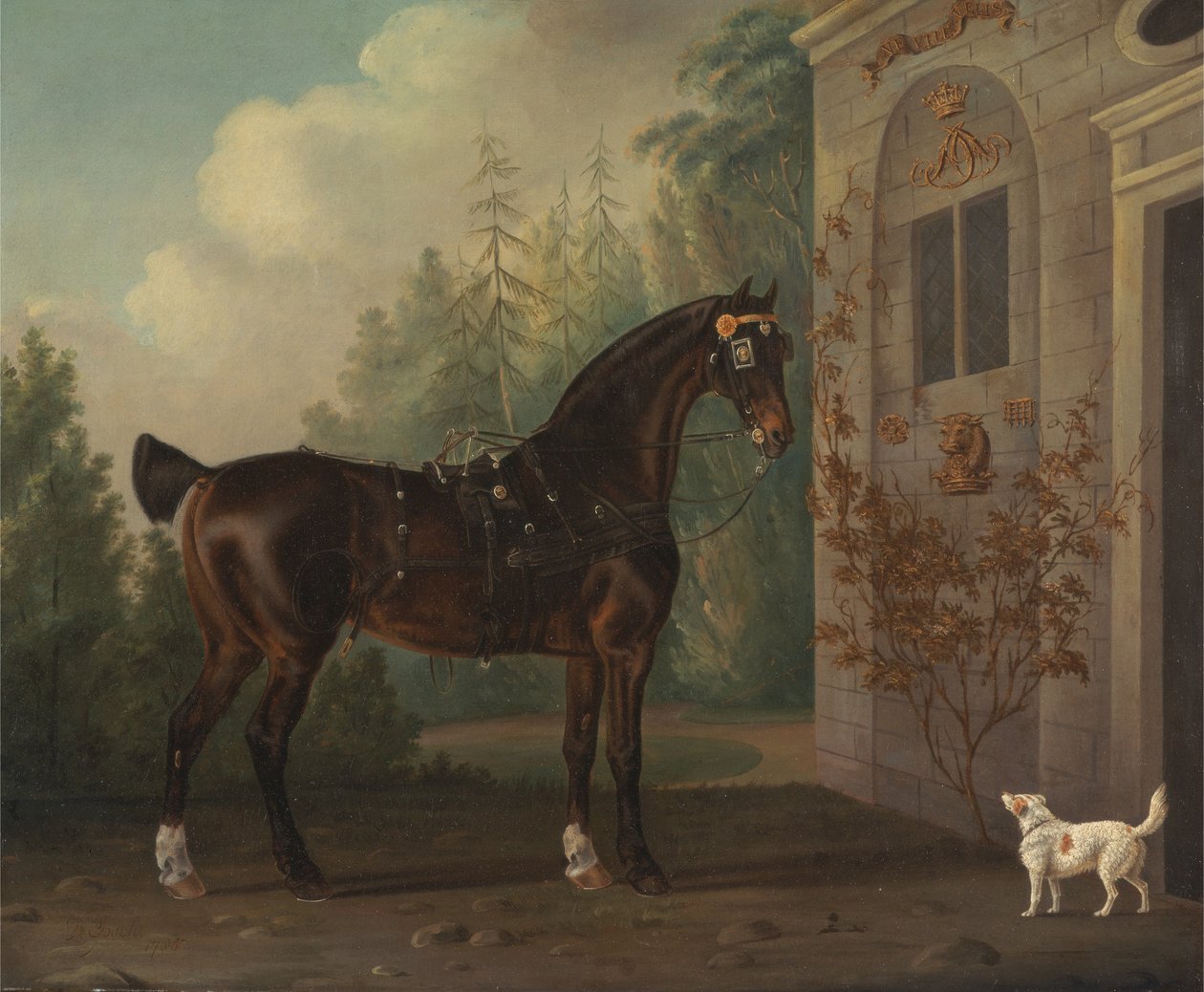 Lord Abergavenny Dark Bay Carriage Horse med en Terrier af Thomas Gooch