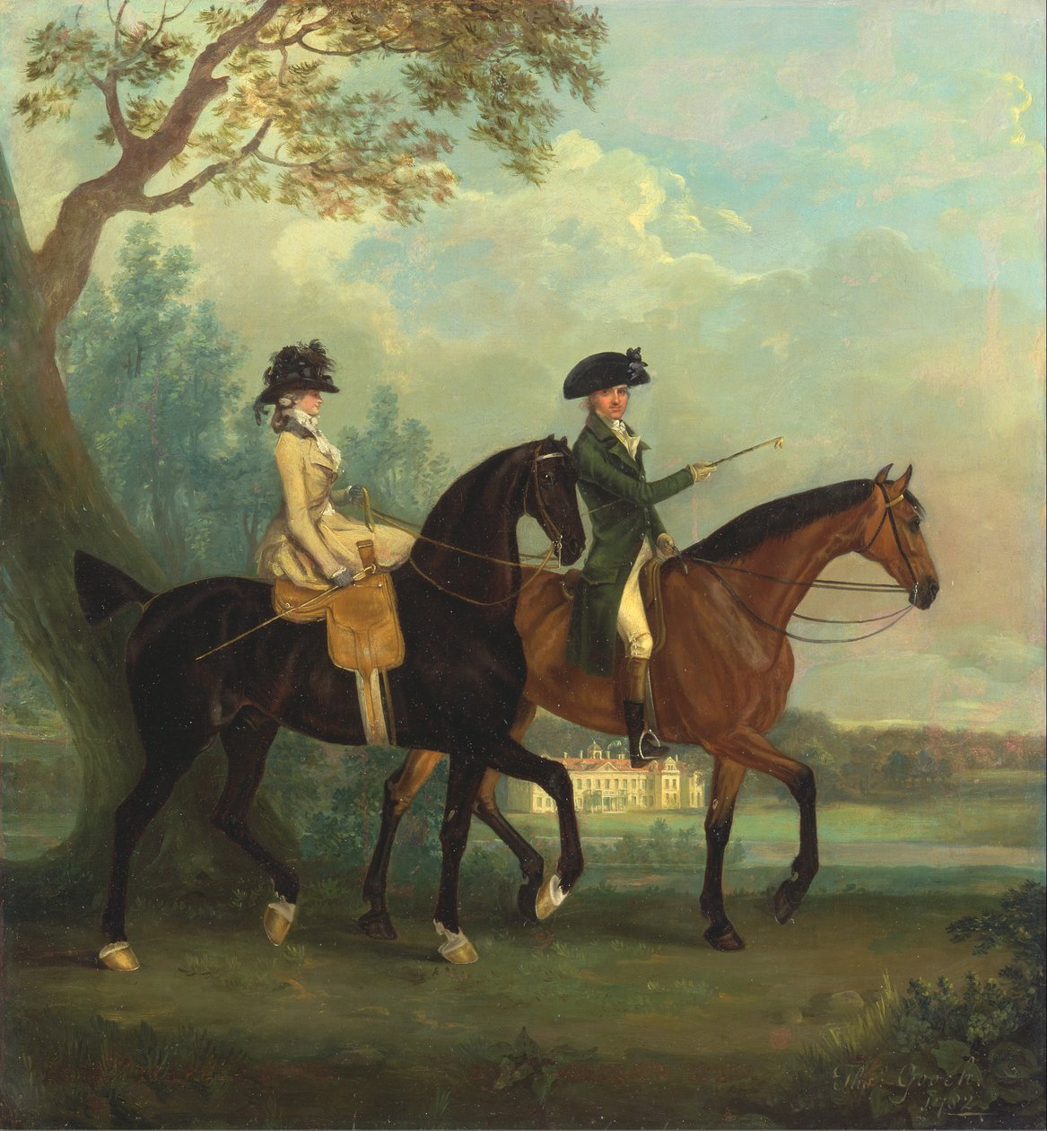 Marcia Pitt og hendes bror George Pitt, senere 2nd Baron Rivers, Riding in the Park at Stratfield Sa ... af Thomas Gooch