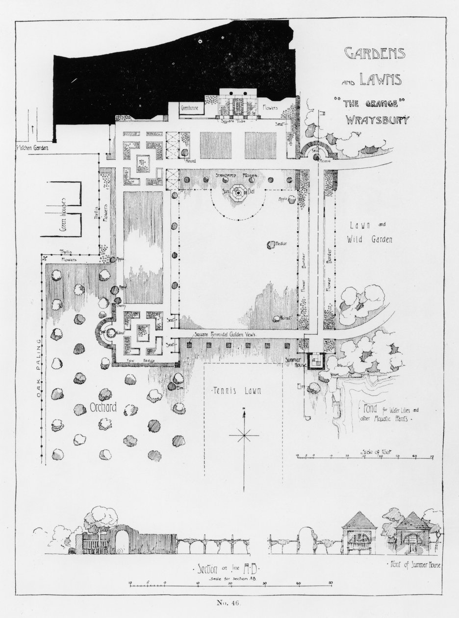 Garden and Lawns, The Grange, Wraysbury, fra Thomas Mawsons The Art and Craft of Garden Making, udgivet 1900 af Thomas Hayton Mawson