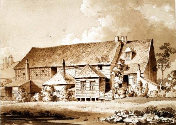 John Bunyans forsamlingshus, Zoar Street, Gravel Lane, Southwark, London, 1813 (blyant og vask) af Thomas Hosmer Shepherd
