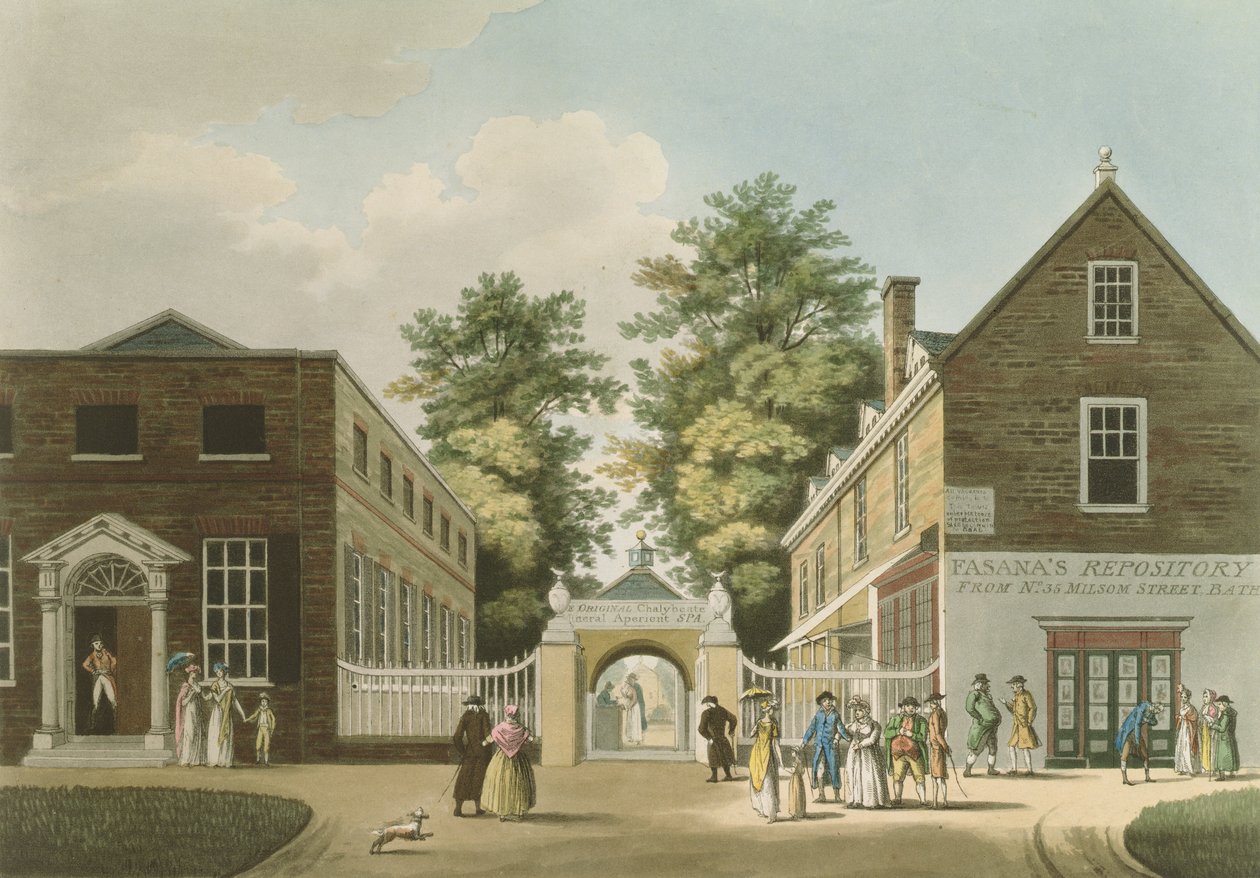 Old Wells and Pump Room, Cheltenham (akvatint) af Thomas Hulley