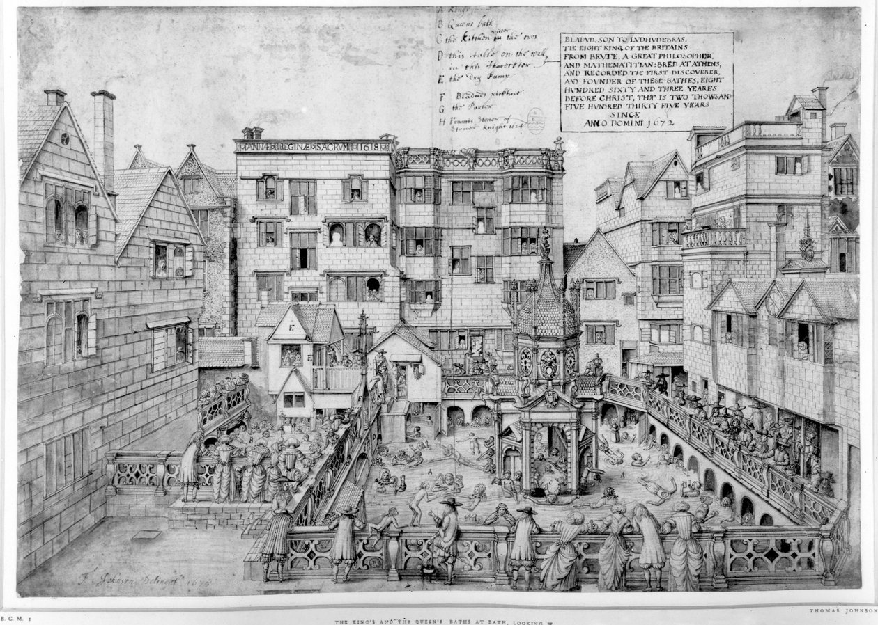 Kongens bad og dronningens bad, 1675 (pen og sort blæk) af Thomas Johnson
