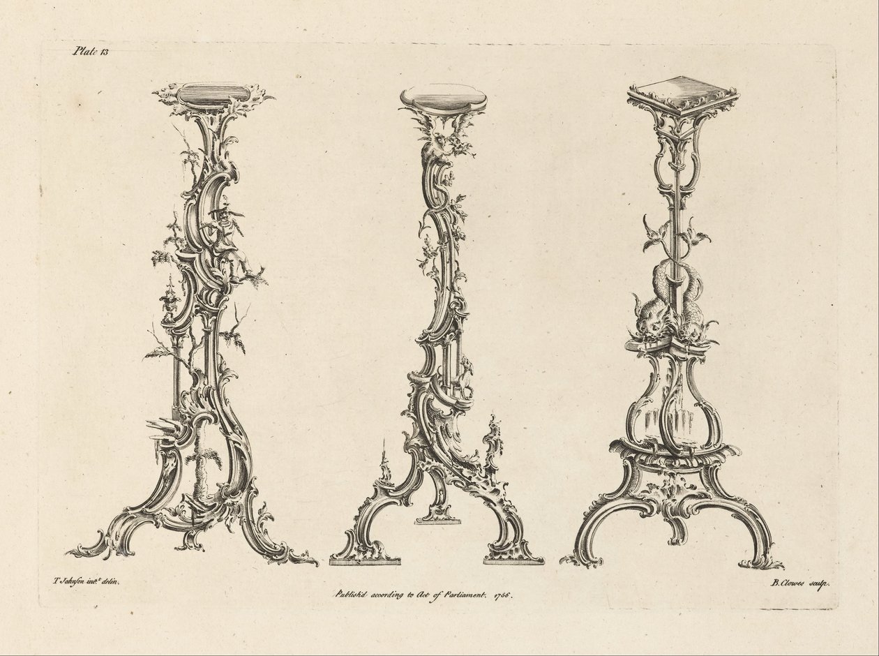 Tre designs til Torcheres i den kinesiske smag (plade 13 af hundrede og halvtreds nye designs) af Thomas Johnson