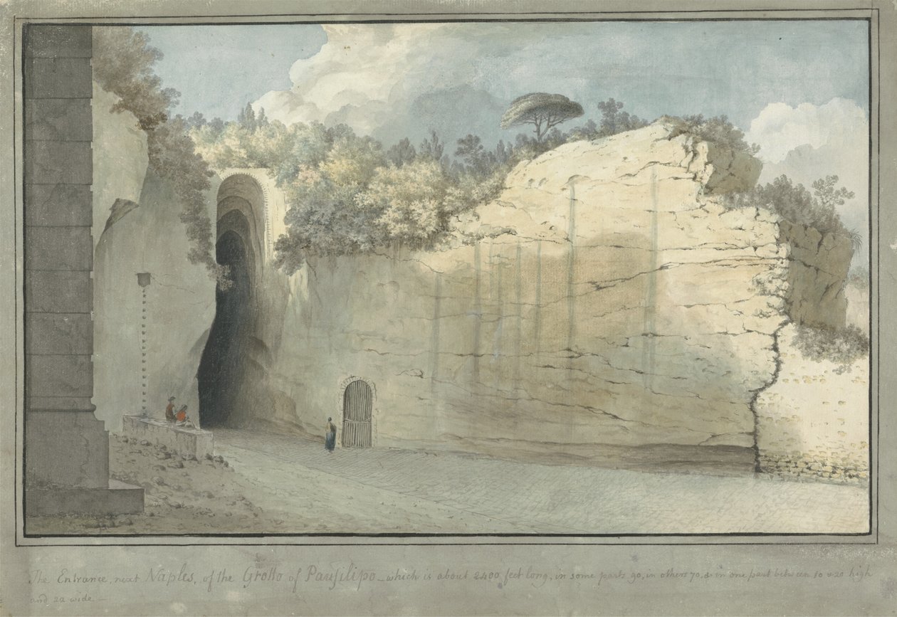 Grotten i Posillipo, ca. 1782 (wc på lagt papir) af Thomas Jones