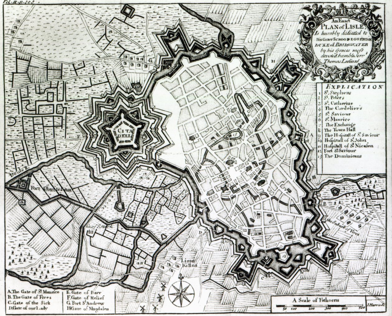 Plan af Lisle, 1736 af Thomas Lediard