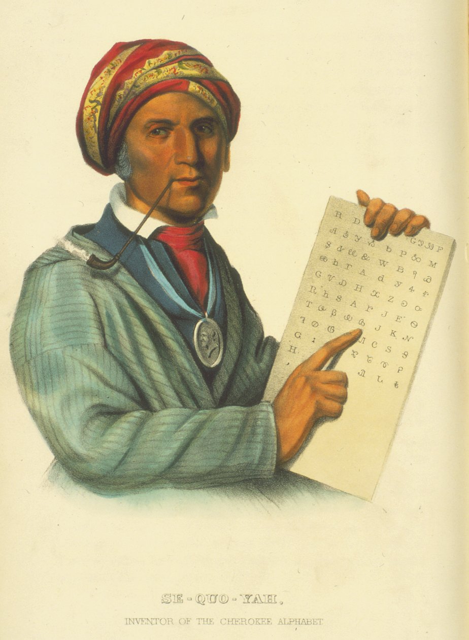 Se-Quo-Yah, 1848 (håndfarvet litho) af Thomas Loraine McKenney