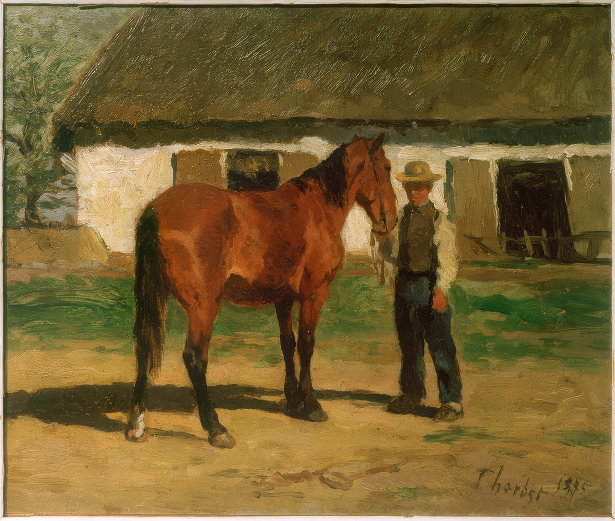 Brun hest foran et hvidt hus af Thomas Ludwig Herbst