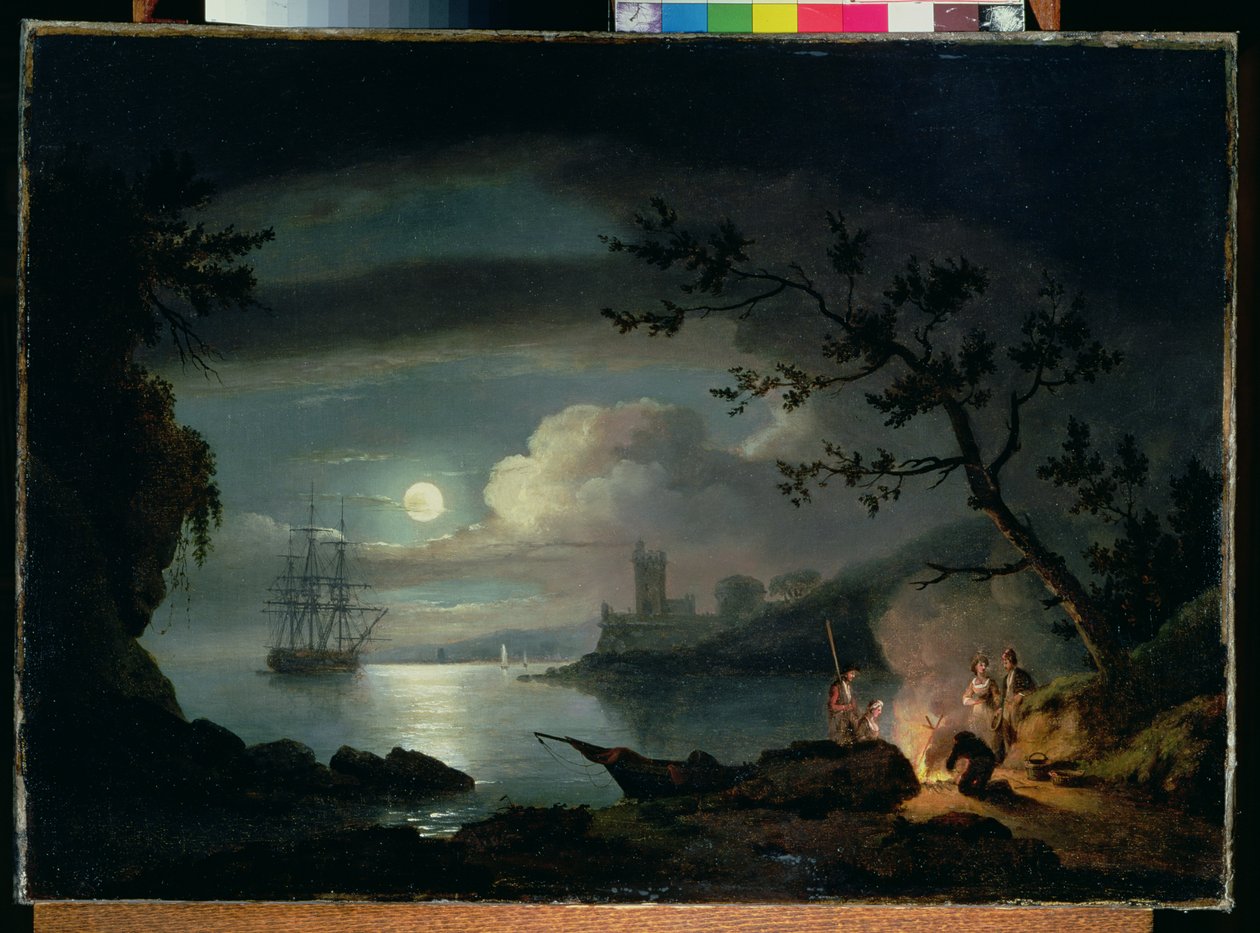 Teignmouth ved måneskin af Thomas Luny