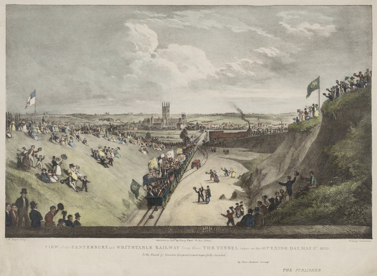 Udsigt over Canterbury og Whitstable Railway fra over tunnelen taget på åbningsdagen, 3. maj 1830 af Thomas Mann Baynes