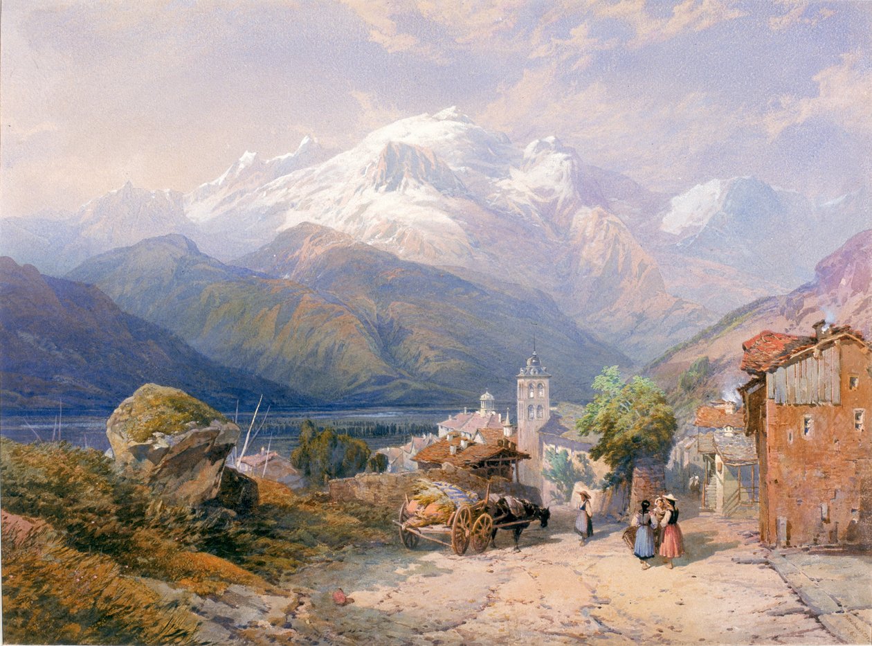 Bourg St Maurice, Savoy (kropsfarve og akvarel på papir) af Thomas Miles II Richardson