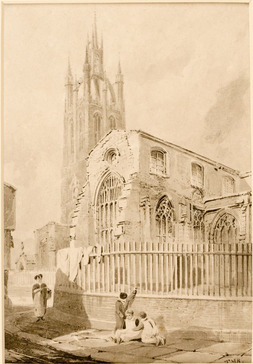 Sydøst udsigt over kirken St Nicholas, Newcastle upon Tyne (blæk (sort) på papir) af Thomas Miles Richardson