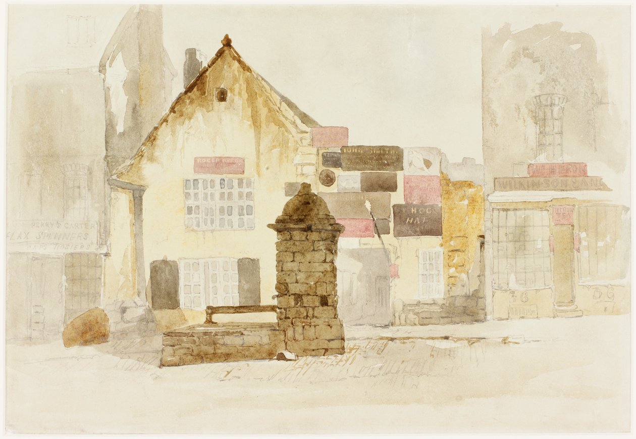 The Bigg Market, Newcastle upon Tyne (bc, blyant og wc på papir) af Thomas Miles Richardson
