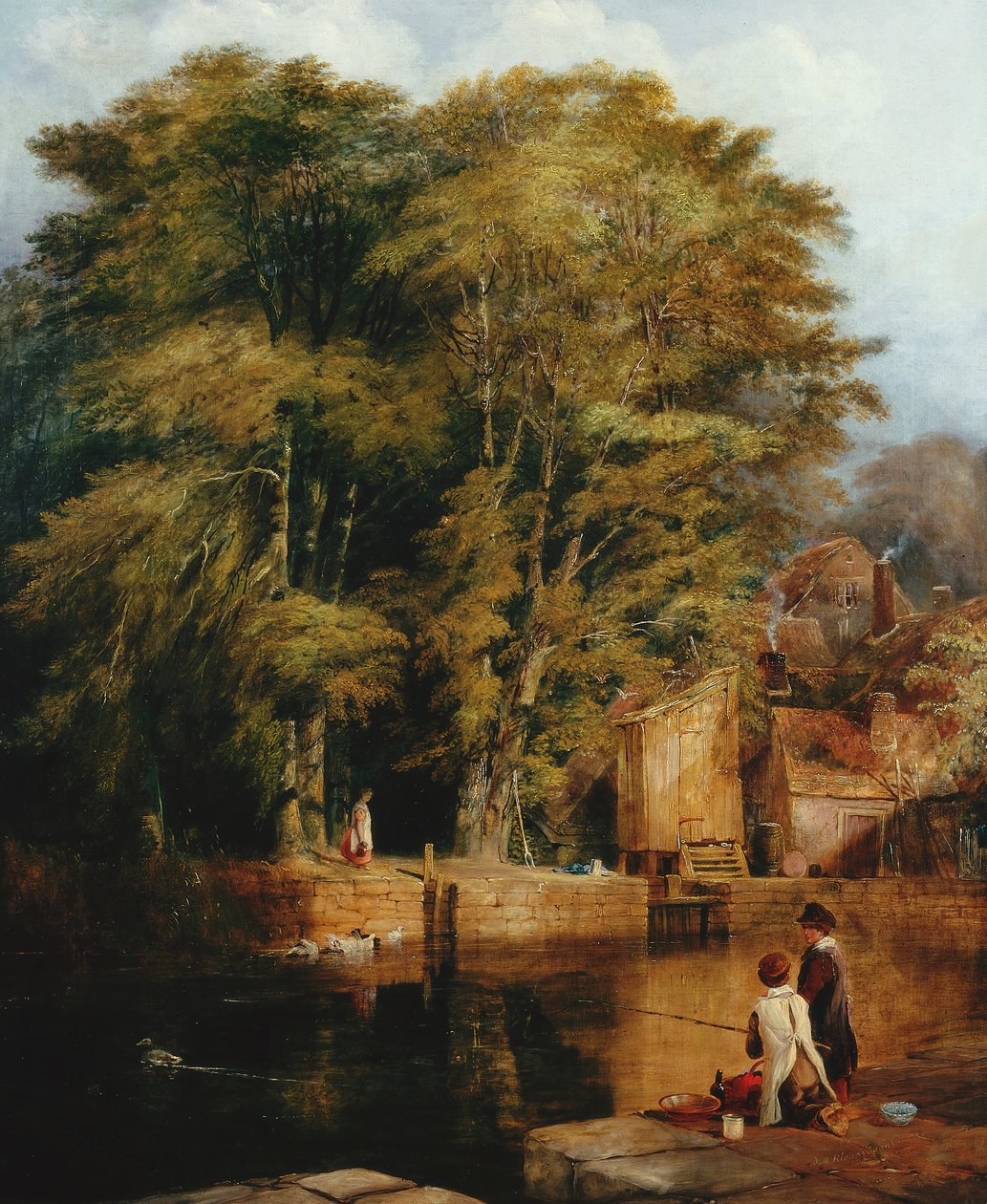 Unge lystfiskere, Barras Bridge af Thomas Miles Richardson