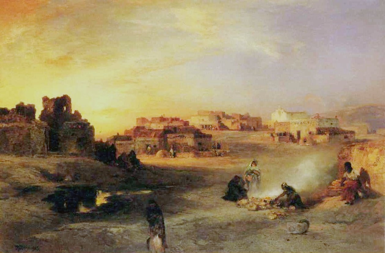En indisk Pueblo, 1905 af Thomas Moran