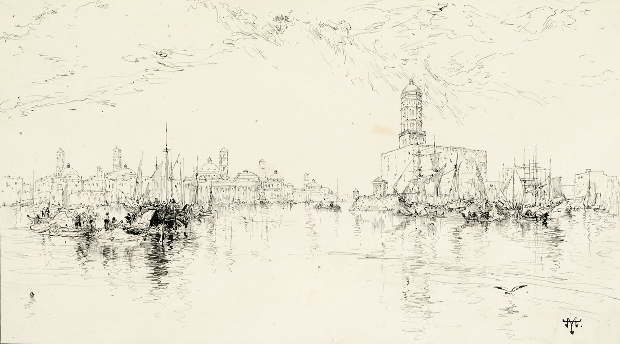 Vera Cruz, Mexico Havn, 1885 (pen og blæk på creme illustrationstavle) af Thomas Moran