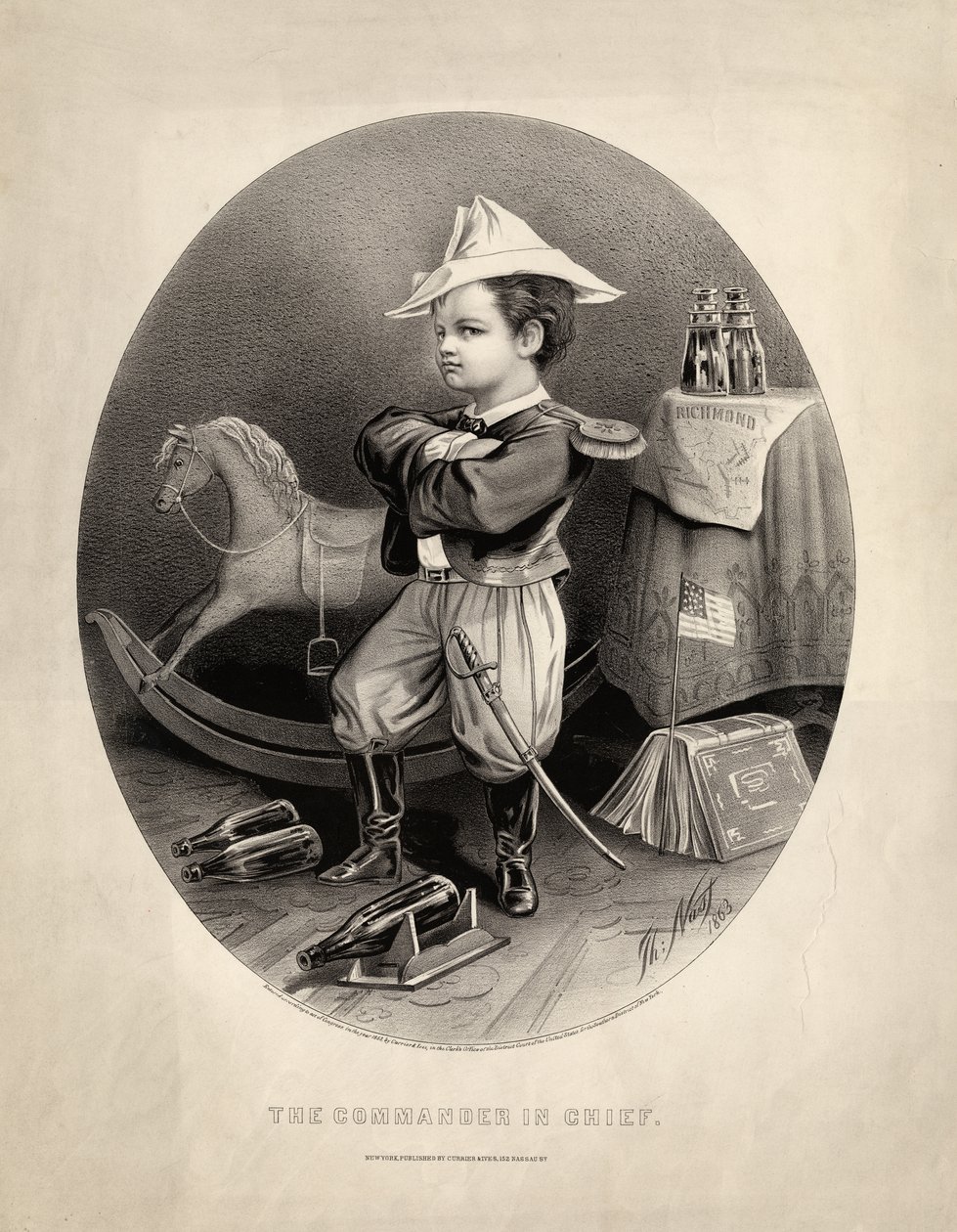 øverstkommanderende, pub. af Currier und Ives, 1863 af Thomas Nast