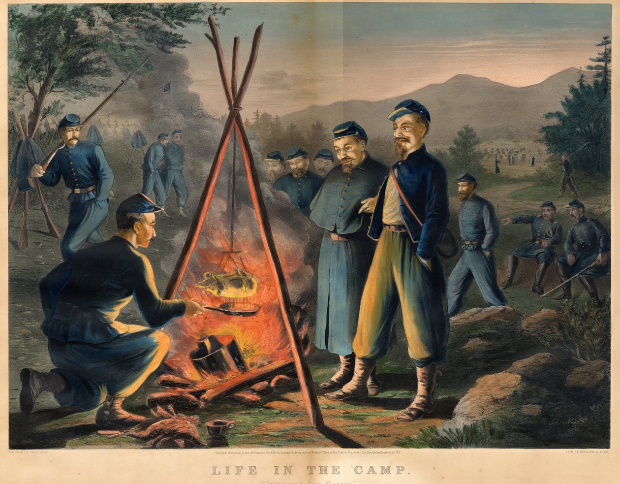 Life in the Camp, udgivet af Currier und Ives, 1863 af Thomas Nast