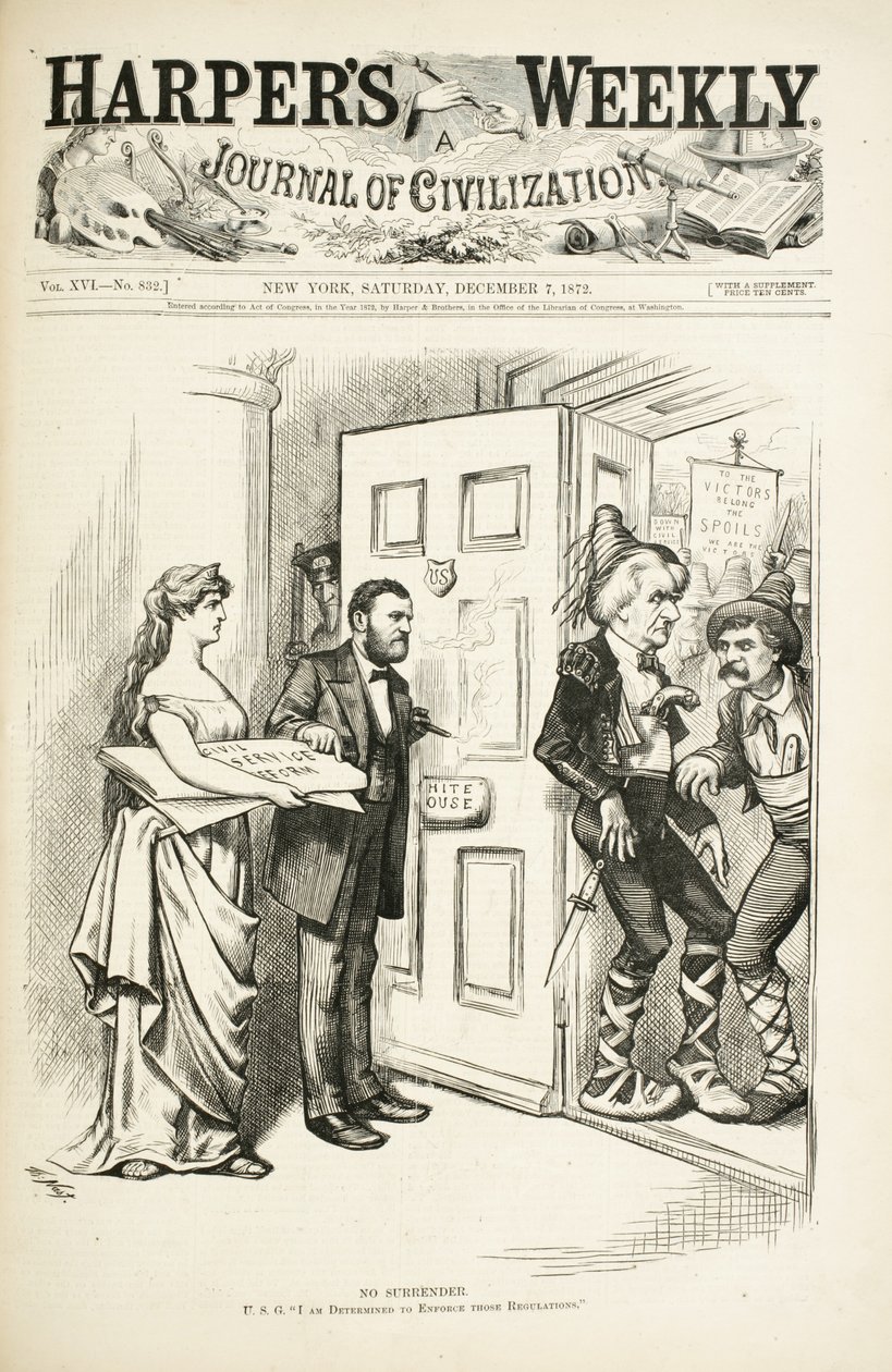 Ingen overgivelse; U.S.G., I am Determined to Enforce these Regulations, 1872 (trægravering) af Thomas Nast