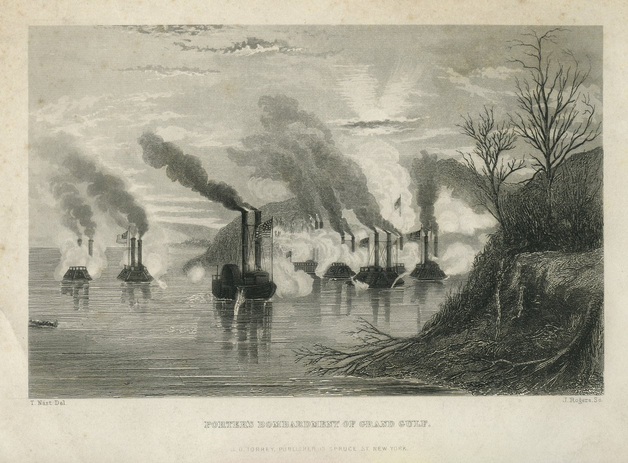 Porters bombardement af Grand Gulf, c.1863 af Thomas Nast