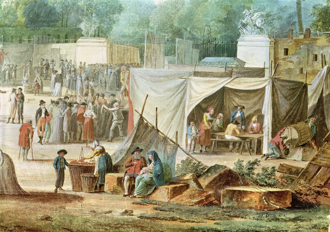Udsigt over Tuilerierne fra Place de la Revolution, detalje af markedet af Thomas Naudet