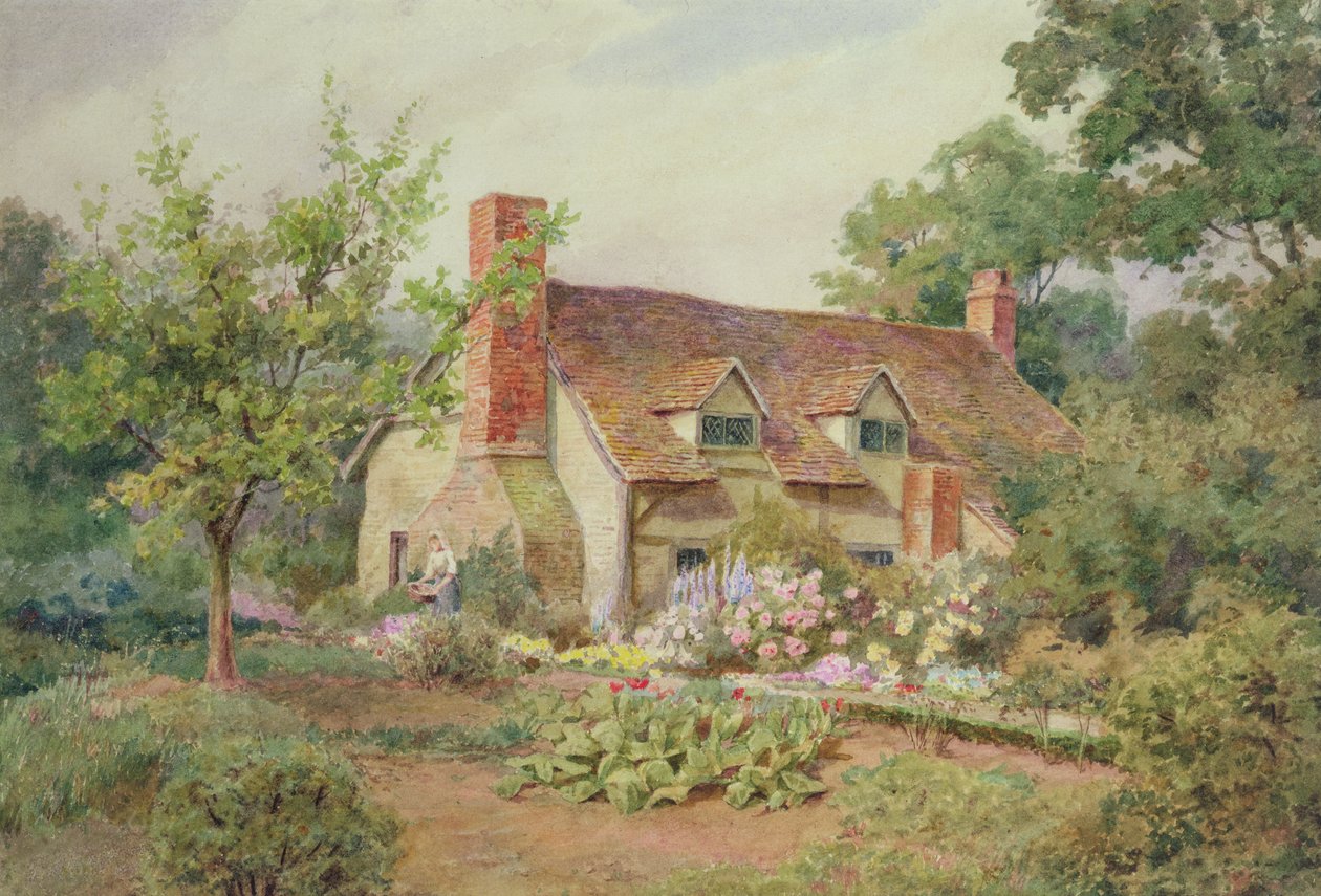 A Cottage Garden nær Wokingham, Berkshire (wc på papir) af Thomas Nicholson Tyndale