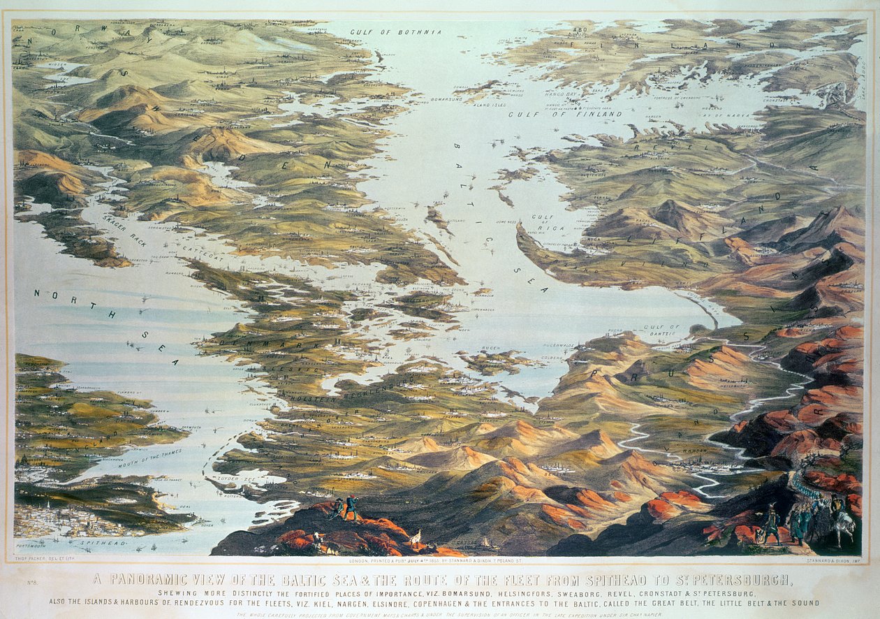 Panoramaudsigt over Østersøen og flådens rute fra Spithead til Skt. Petersborg, fra regeringskort og søkort lavet under opsyn af en officer i ekspeditionen under Sir Charles af Thomas Packer