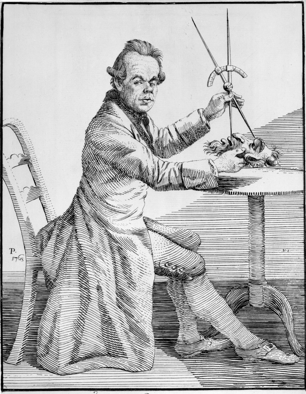 Selvportræt med skydeskive over en maske, ca. 1768-70 af Thomas Patch