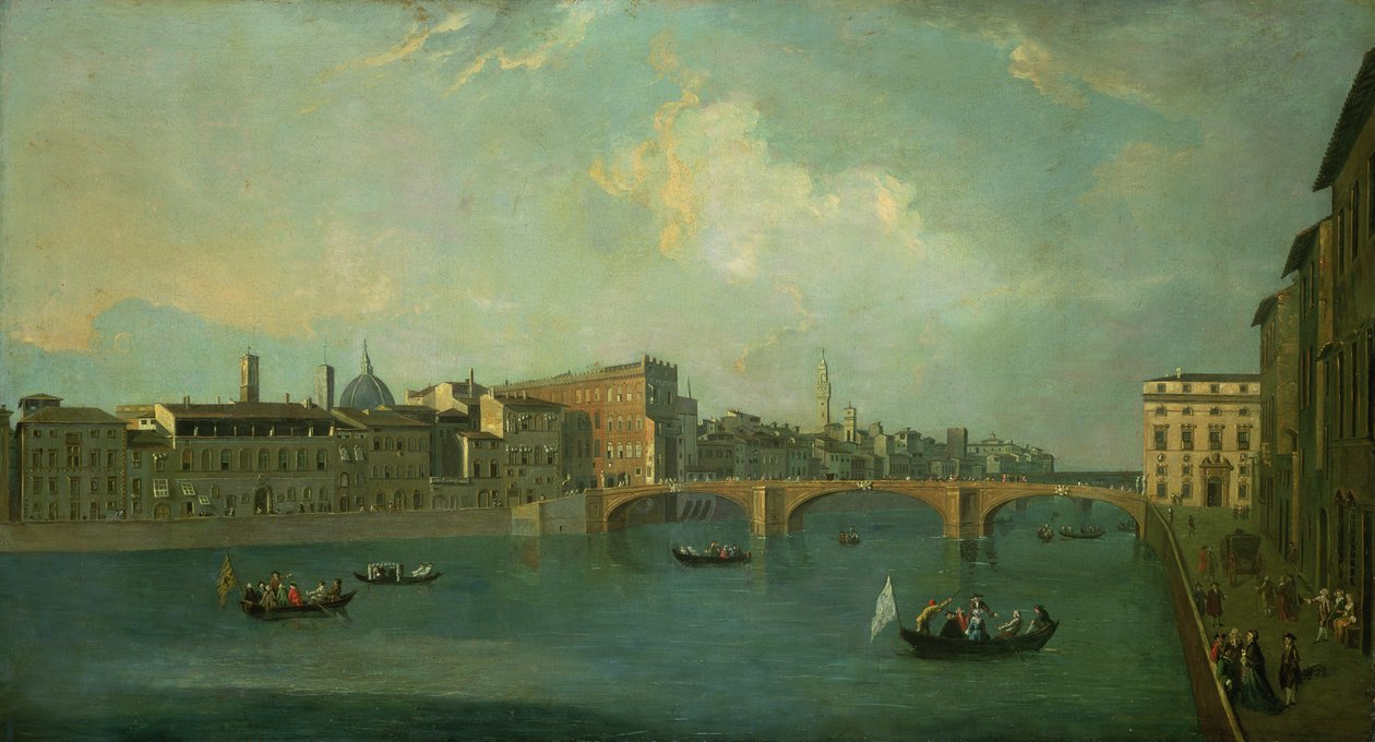 Udsigt over Arno med Ponte Santa Trinita af Thomas Patch