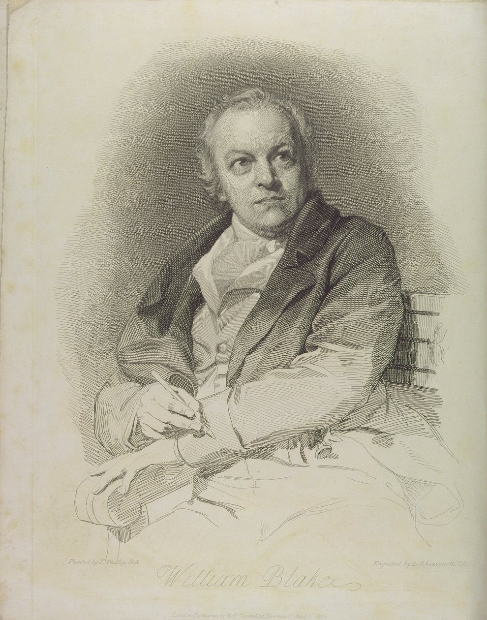 Portræt af William Blake, frontispice fra "The Grave, A Poem" af William Blake (1757-1827), graveret af Luigi Schiavonetti (1765-1810) 1808 af Thomas Phillips