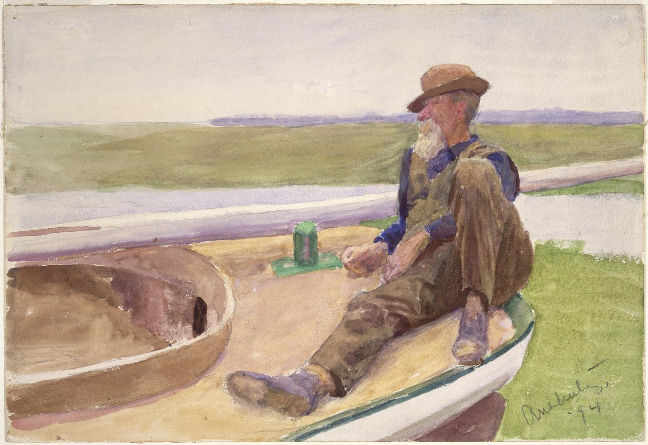Mand i båd, 1894 (wc på papir) af Thomas Pollock Anschutz