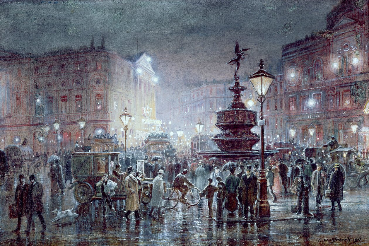 Piccadilly Circus at Night, 1911 (wc og gouache på papir) af Thomas Prytherch