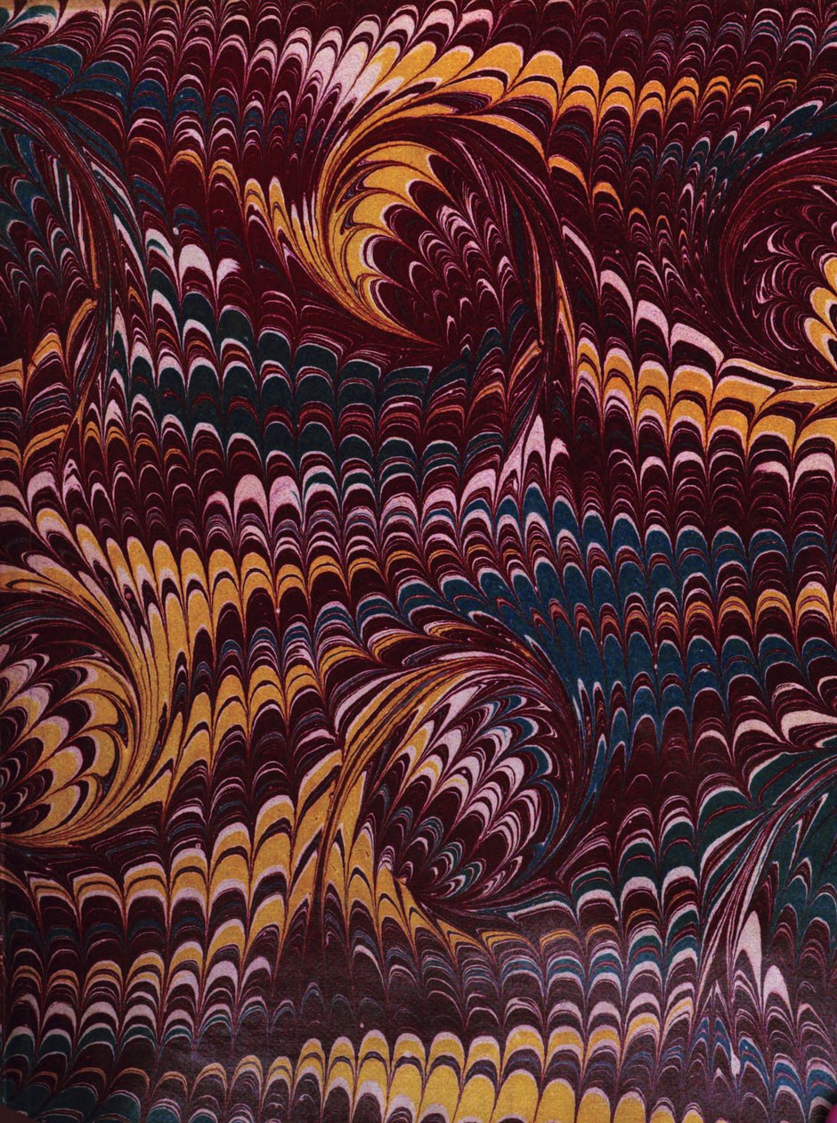 Paper Marbling Marmoreret papir indefra forsiden af bogen, The Snakes of Australia, et illustreret katalog (1869) af Thomas Richards